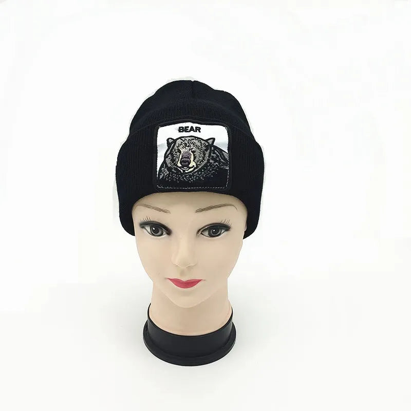 23Colors Solid Animal Cartoon Embroidered Knit hat Skullies Beanie Caps For Women Winter Adult Solidy Patch Ski SkullCap Warm
