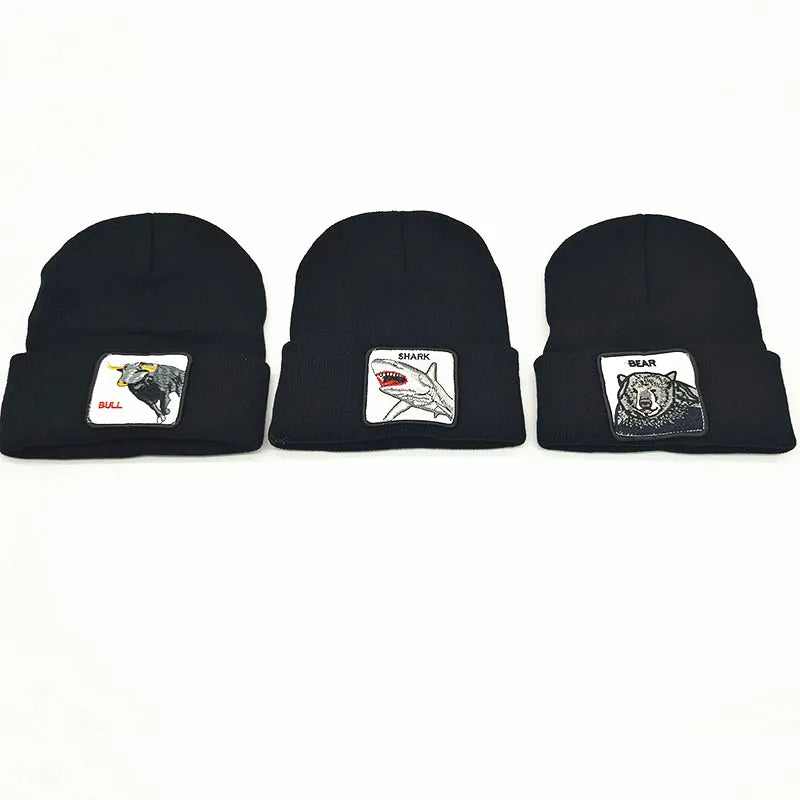 23Colors Solid Animal Cartoon Embroidered Knit hat Skullies Beanie Caps For Women Winter Adult Solidy Patch Ski SkullCap Warm