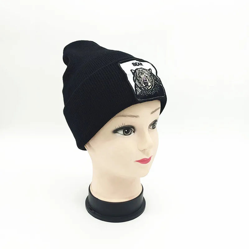 23Colors Solid Animal Cartoon Embroidered Knit hat Skullies Beanie Caps For Women Winter Adult Solidy Patch Ski SkullCap Warm