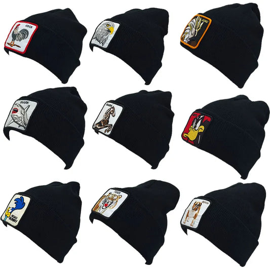 23Colors Solid Animal Cartoon Embroidered Knit hat Skullies Beanie Caps For Women Winter Adult Solidy Patch Ski SkullCap Warm